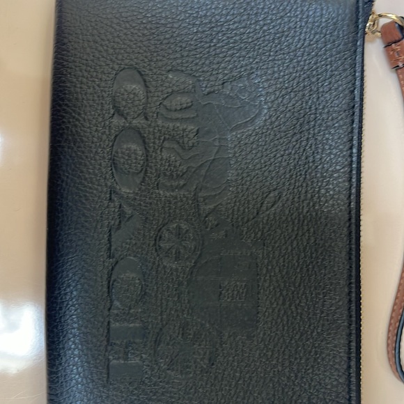 COACH black leather embossed roomy wristlet - Picture 2 of 6